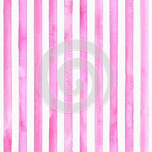 Watercolor pink stripes on white background. Pink and white striped seamless pattern