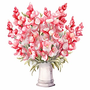 Watercolor Pink Sweetpeas In A Vase - Colorful English Countryside Floral Art