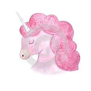 Watercolor pink unicorn illustration