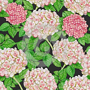 Watercolor pink and white hydrangea pattern grey