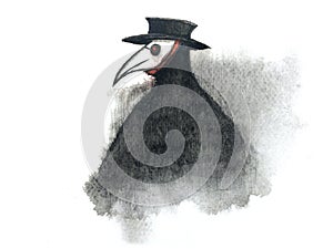 Watercolor plague doctor isolated on white background.