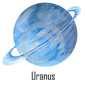 Watercolor planet Uranus isolated on white. Uranus Illustration