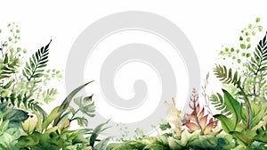 Watercolor Plants: Uhd Image With Whimsical Wilderness And Elaborate Borders