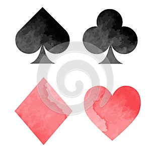 Watercolor playing card suits set