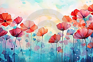 Watercolor poppy flowers. Illustration AI Generative