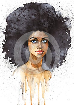 Watercolor portrait of african woman