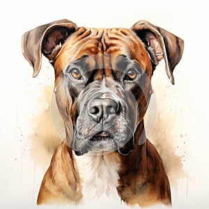 Watercolor Portrait Of Boxer Dog: Calm, Focused, And Cute Expression