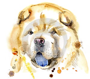 Watercolor portrait of chow-chow dog
