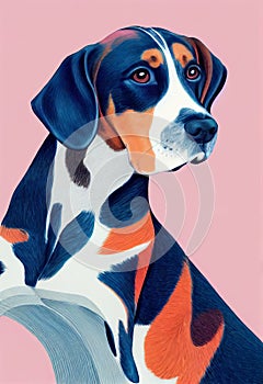 Watercolor portrait of cute American English Coonhound dog.