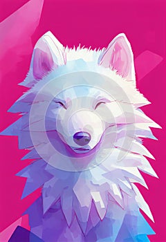 Watercolor portrait of cute arctic wolf land animal.