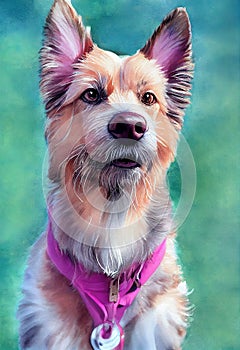 Watercolor portrait of cute Berger Picard dog.