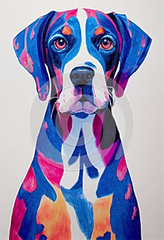 Watercolor portrait of cute Bluetick Coonhound dog.