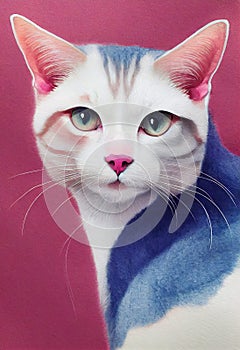 Watercolor portrait of cute Colorpoint Shorthair cat.