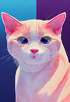 Watercolor portrait of cute Colorpoint Shorthair cat.
