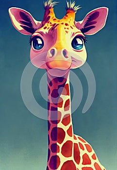Watercolor portrait of cute Giraffe land animal.