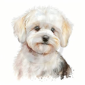 Watercolor Portrait: Cute Maltese Puppy, Watercolor, Isolated on White background - Generative AI
