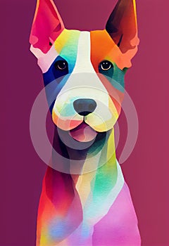 Watercolor portrait of cute Miniature Bull Terrier dog.