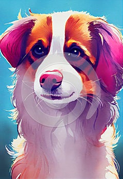 Watercolor portrait of cute Nederlandse Kooikerhondje dog.