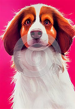 Watercolor portrait of cute Nederlandse Kooikerhondje dog.