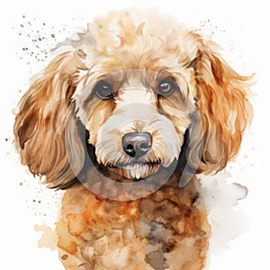 Watercolor Portrait Of Cute Poodle In Beige And Amber Style