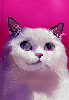 Watercolor portrait of cute Ragdoll cat.