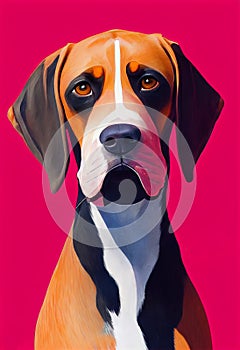 Watercolor portrait of cute Redbone Coonhound dog.