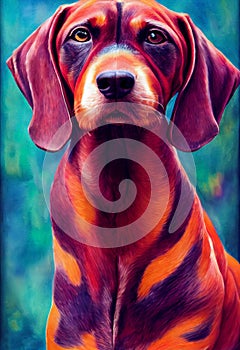 Watercolor portrait of cute Redbone Coonhound dog.