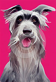 Watercolor portrait of cute Scottish Deerhound dog.