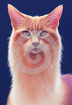 Watercolor portrait of cute Somali cat.