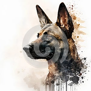 watercolor portrait of a German Shepherd in front of a white background