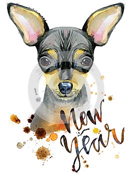 Watercolor portrait of toy terrier