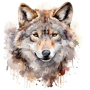 Watercolor portrait of a wolf. Digital painting on a white background. AI generated Generative AI
