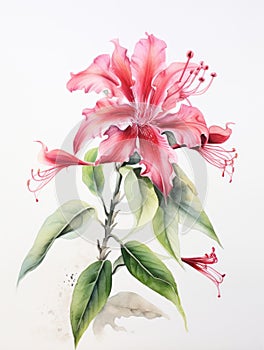 Watercolor Portrayal of the Kakabeak Flower on a White Canvas AI Generated