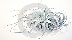 Watercolor Portrayal of Tillandsia Xerographica Flower on White Canvas AI Generated