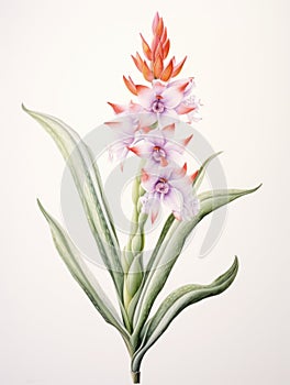 Watercolor Portrayal of Vriesea PhilippoCoburgii Flower on White Canvas AI Generated