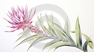 Watercolor Portrayal of Vriesea PhilippoCoburgii Flower on White Canvas AI Generated