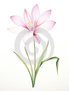 Watercolor Portrayal of Zephyranthes Minuta Flower on White Canvas AI Generated