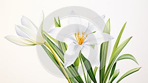 Watercolor Portrayal of Zephyranthes Minuta Flower on White Canvas AI Generated