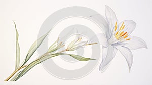 Watercolor Portrayal of Zephyranthes Minuta Flower on White Canvas AI Generated