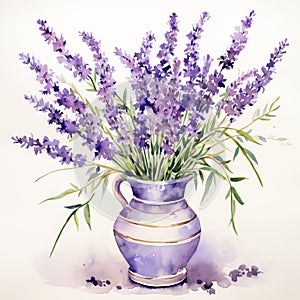 Watercolor Pot Of Lavender Flower Painting Illustration