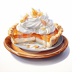 Watercolor Pumpkin Chiffon Pie With Pecan Shortbread Crust Illustration