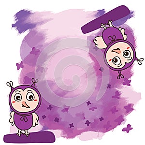 Watercolor purple dream background owl cute
