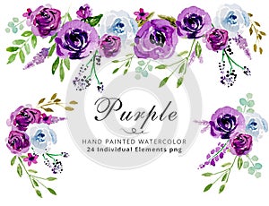 Watercolor Purple floral flower composition wedding