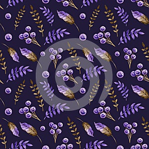 Watercolor purple floral Seamless pattern design. Modern, farmhouse, eclectic. Vintage style watercolor flower pattern.