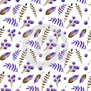 Watercolor purple floral Seamless pattern design. Modern, farmhouse, eclectic. Vintage style watercolor flower pattern.