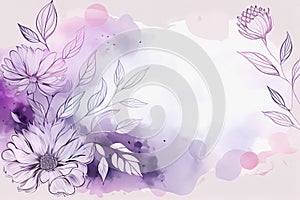 Watercolor purple flowers background. Generative ai