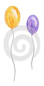 Watercolor purple and orange ballon, Happy Halloween, Bithday