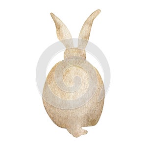 Watercolor rabbit back illustration. Hand painted cute brown bunny isolated on white background. Little baby hare, farm