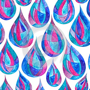 Watercolor rain drops seamless pattern. Hand painted abstract modern texture for surface designs, textiles, wrapping