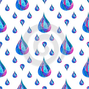 Watercolor rain drops seamless pattern. Hand painted abstract modern texture for surface designs, textiles, wrapping